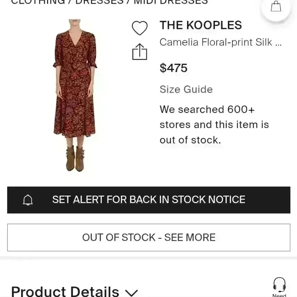 The Kooples size 2 100% silk floral midi dress - Picture 4 of 5